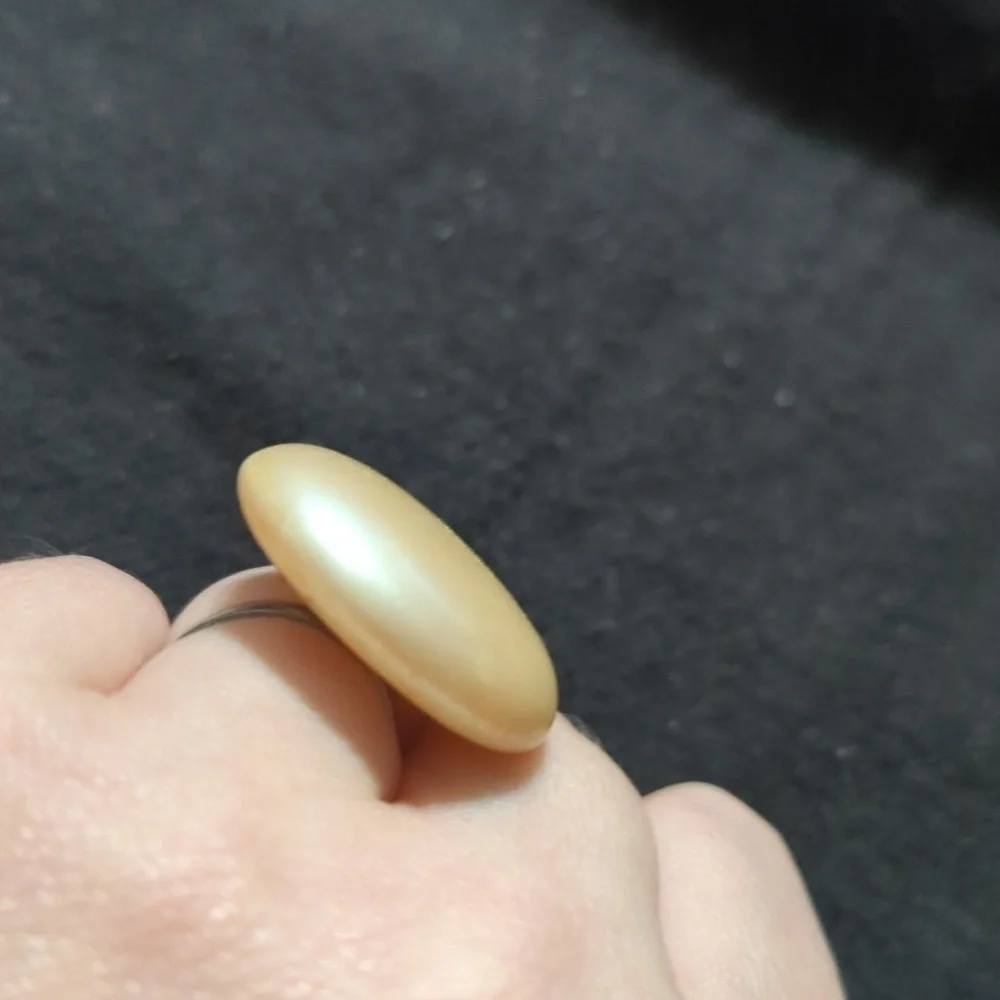 Vintage Cream Faux Pearl Domed Disc Adjustable Statement Ring